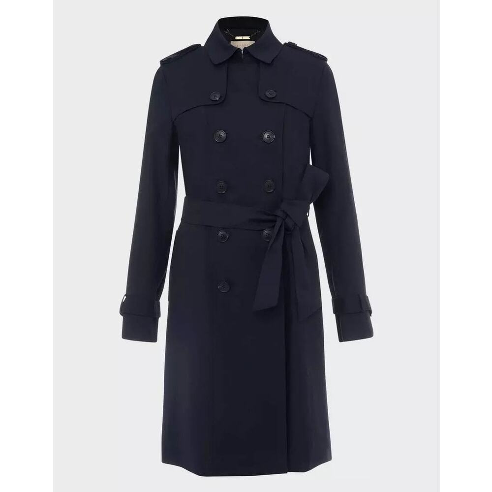 Hobbs London Saskia Water Resistant Trench Coat Navy Double Breasted US 6 Luxury